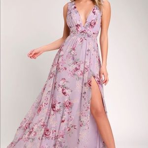 Lulu’s Garden Meandering Lavender Floral Print Maxi Dress